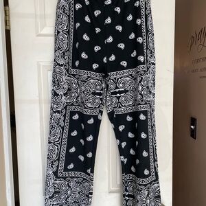 Black and White Paisley Trousers - Women. Sweatpants with elastic on bottom.